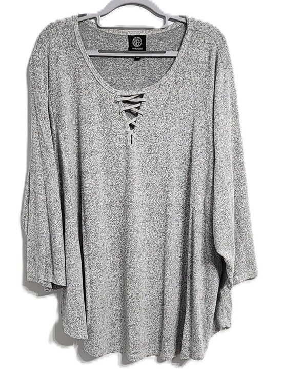 bobeau Tops - Bobeau Women’s Plus Size 3X Gray Marled Lace-Up 3/4 Sleeve